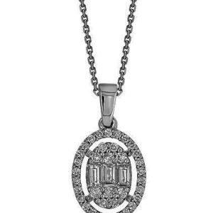 0.05 CT Baguette-Cut and 0.11 CT Round-Cut Diamond Necklace in 14K or 18K White Gold - Image 1
